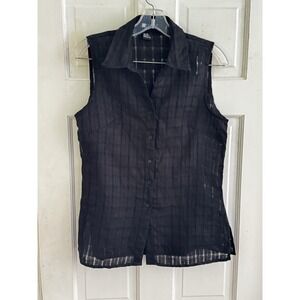 Carole Little 100% Linen Women's Sz S Black Geometric Sleeveless‎ Tank Top